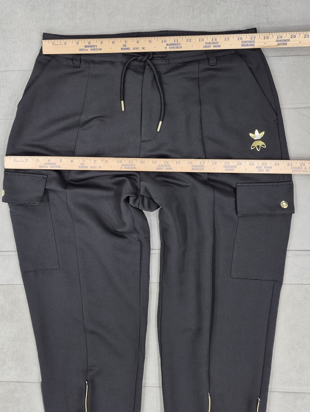 Adidas Originals Cargo Pants women's large black gold logo zipper ankles - Picture 5 of 13